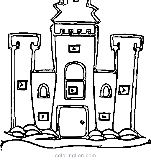 A castle on a hill with clouds Coloring Page