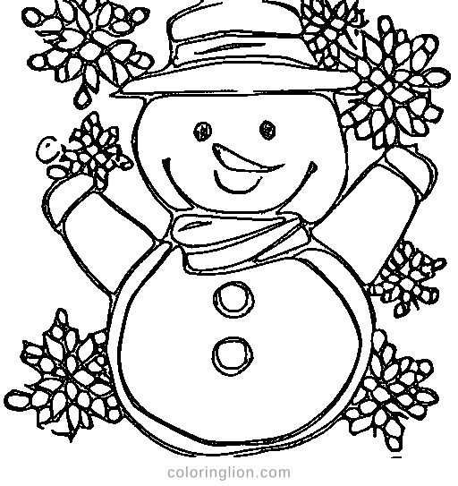 A snowman in winter Coloring Page