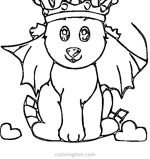 Baby dragon with a crown Coloring Page
