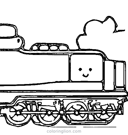 A chubby steam train with a smiling face Coloring Page